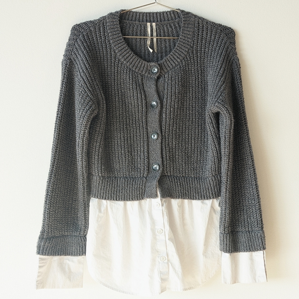 Anthropologie 2-in-1 Grey Cardigan Sweater Buttoned Down